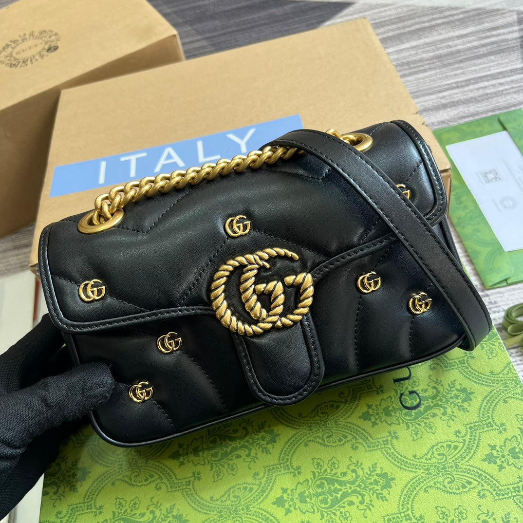 Luxury Gucci GG MARMONT SMALL 22 BAG IN BLACK LAMBSKIN