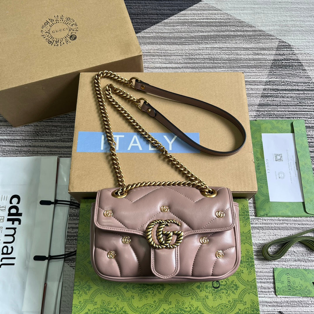 Luxury Gucci GG MARMONT SMALL 22 BAG IN HOT PINK LAMBSKIN