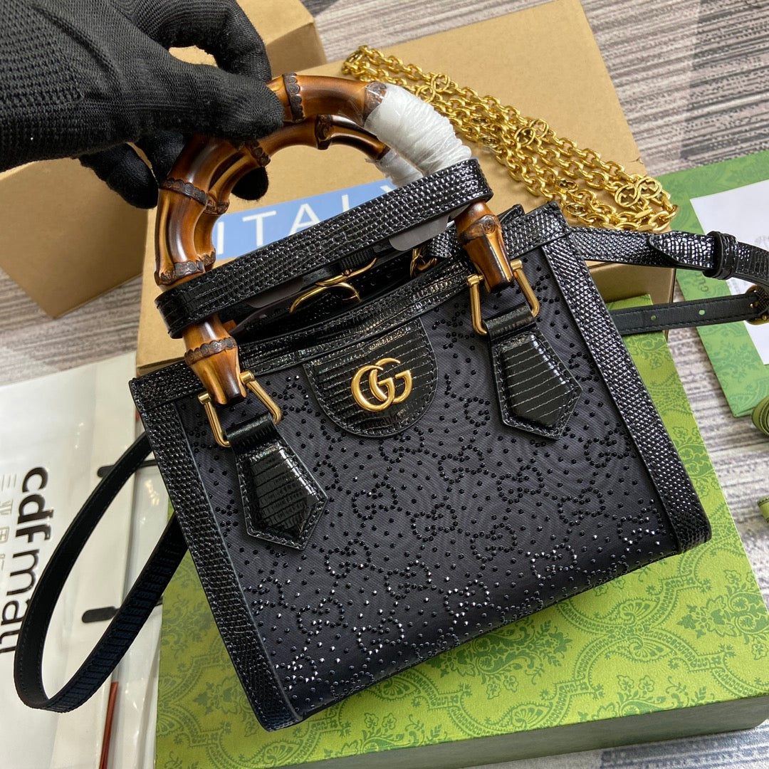 Luxury Gucci GG DIANA JUMBO 20 MINI TOTE BAG BLACK CANVAS