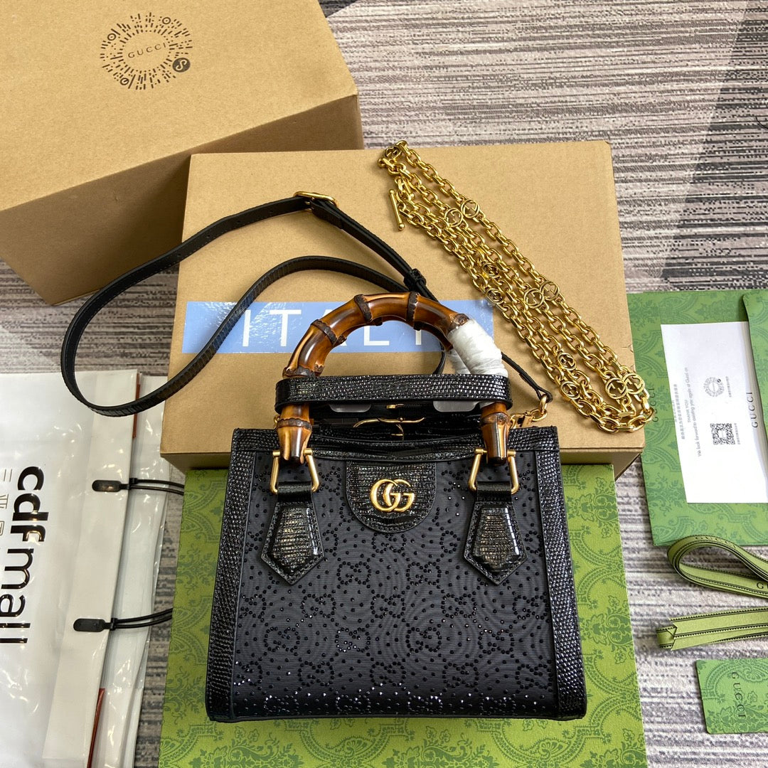Luxury Gucci GG DIANA JUMBO 20 MINI TOTE BAG BLACK CANVAS