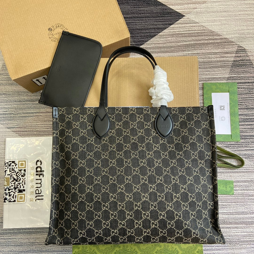 Luxury Gucci OPHIDIA GG 41 LARGE TOTE BAG IN BLACK DENIM