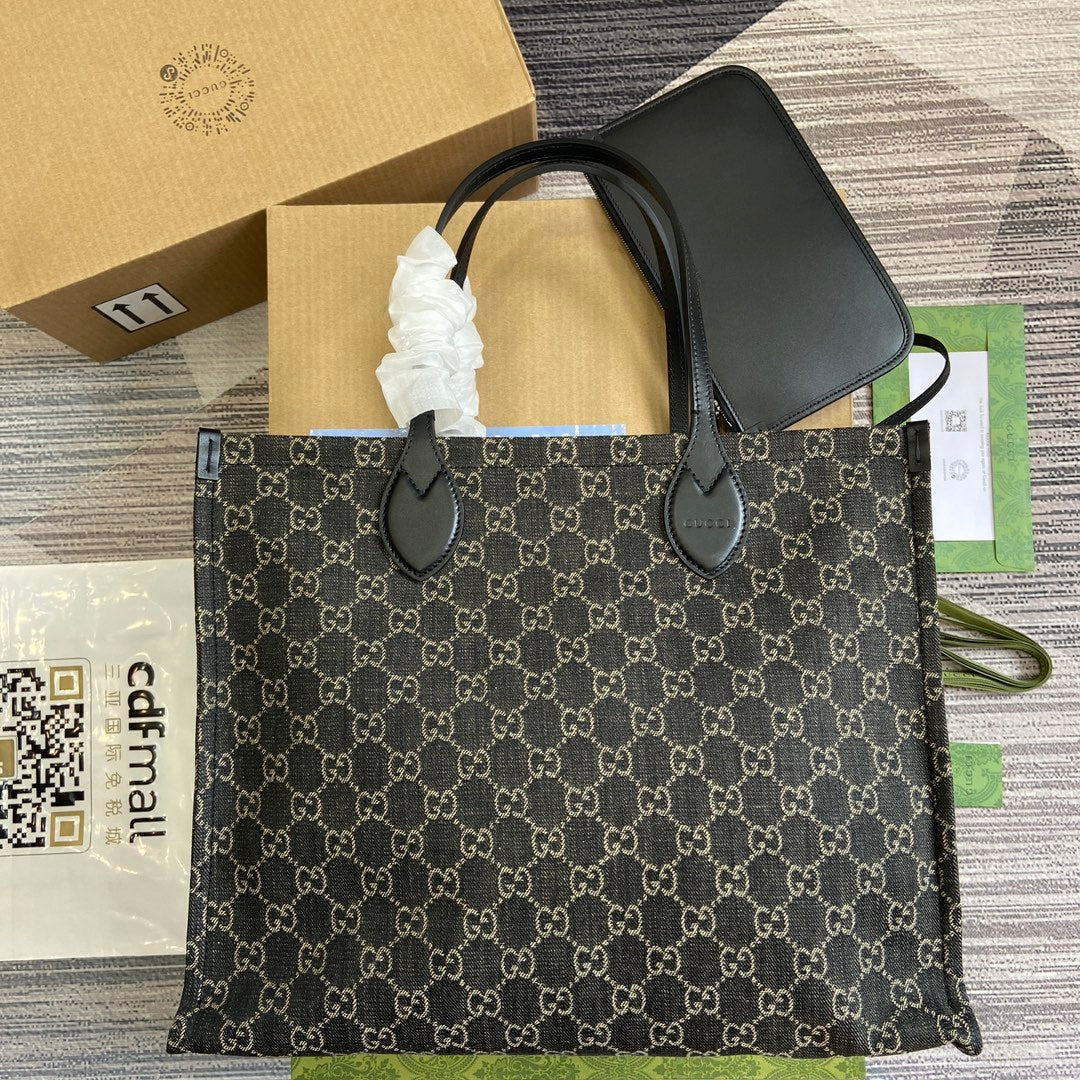 Luxury Gucci OPHIDIA GG 41 LARGE TOTE BAG IN BLACK DENIM
