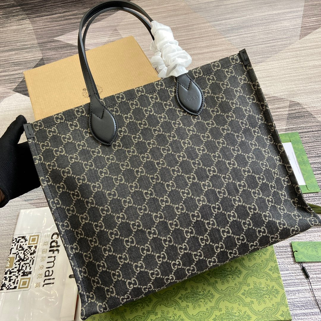 Luxury Gucci OPHIDIA GG 41 LARGE TOTE BAG IN BLACK DENIM