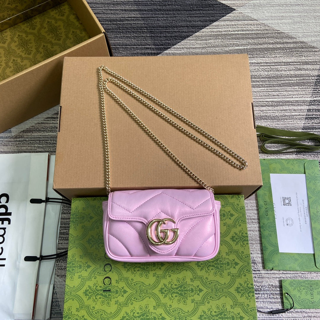 Luxury Gucci GG MARMONT 16 MINI SHOULDER BAG LIGHT PINK CALFSKIN