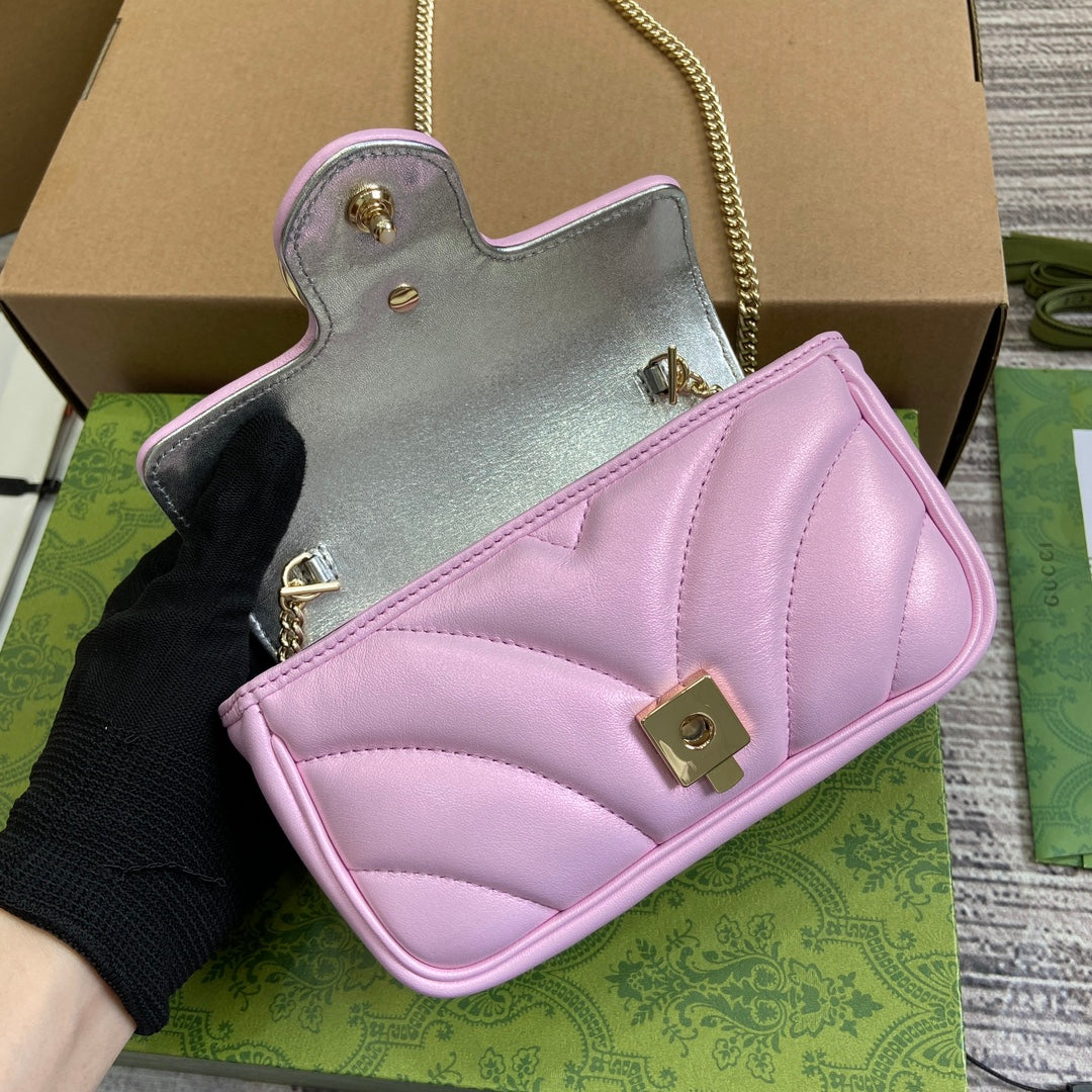 Luxury Gucci GG MARMONT 16 MINI SHOULDER BAG LIGHT PINK CALFSKIN