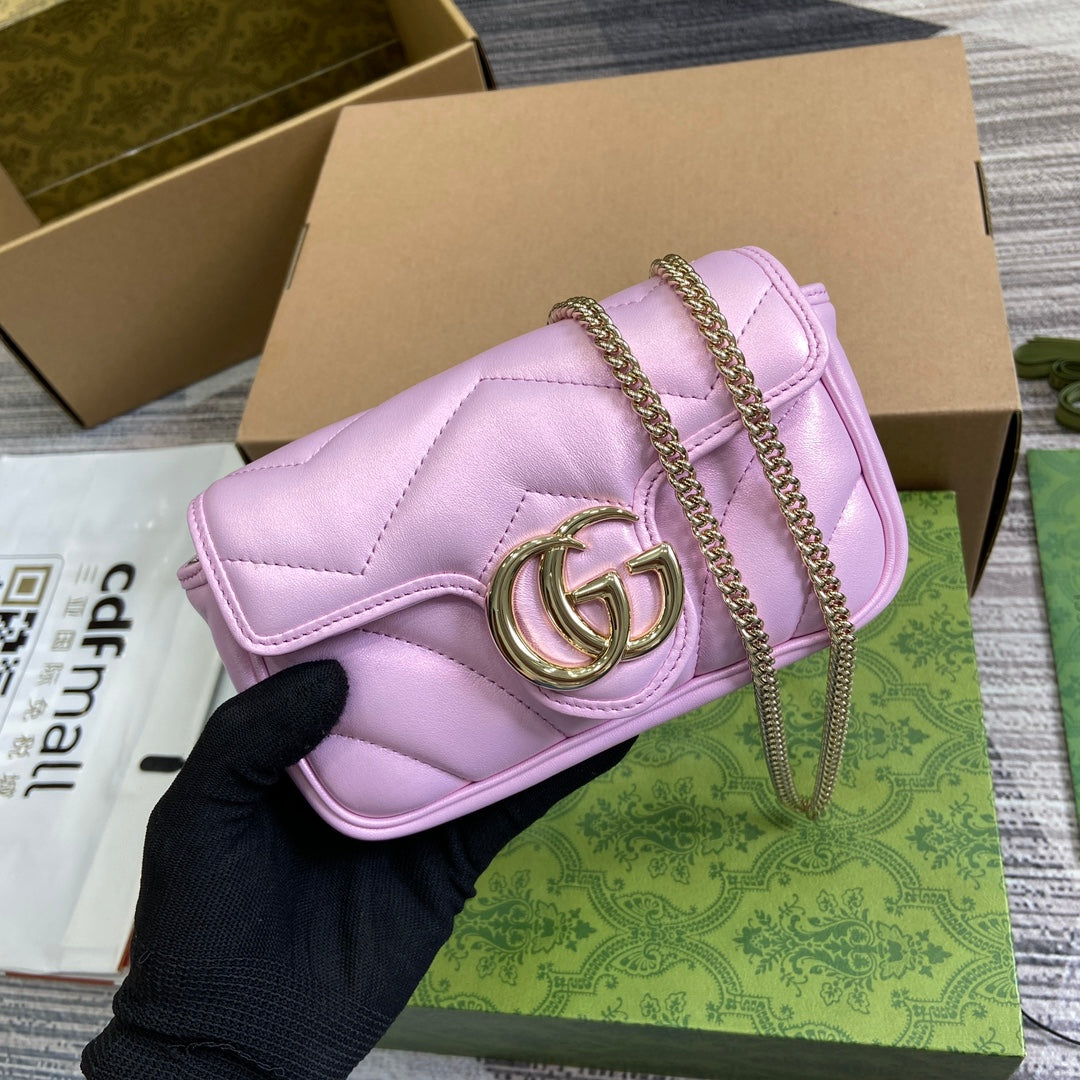Luxury Gucci GG MARMONT 16 MINI SHOULDER BAG LIGHT PINK CALFSKIN