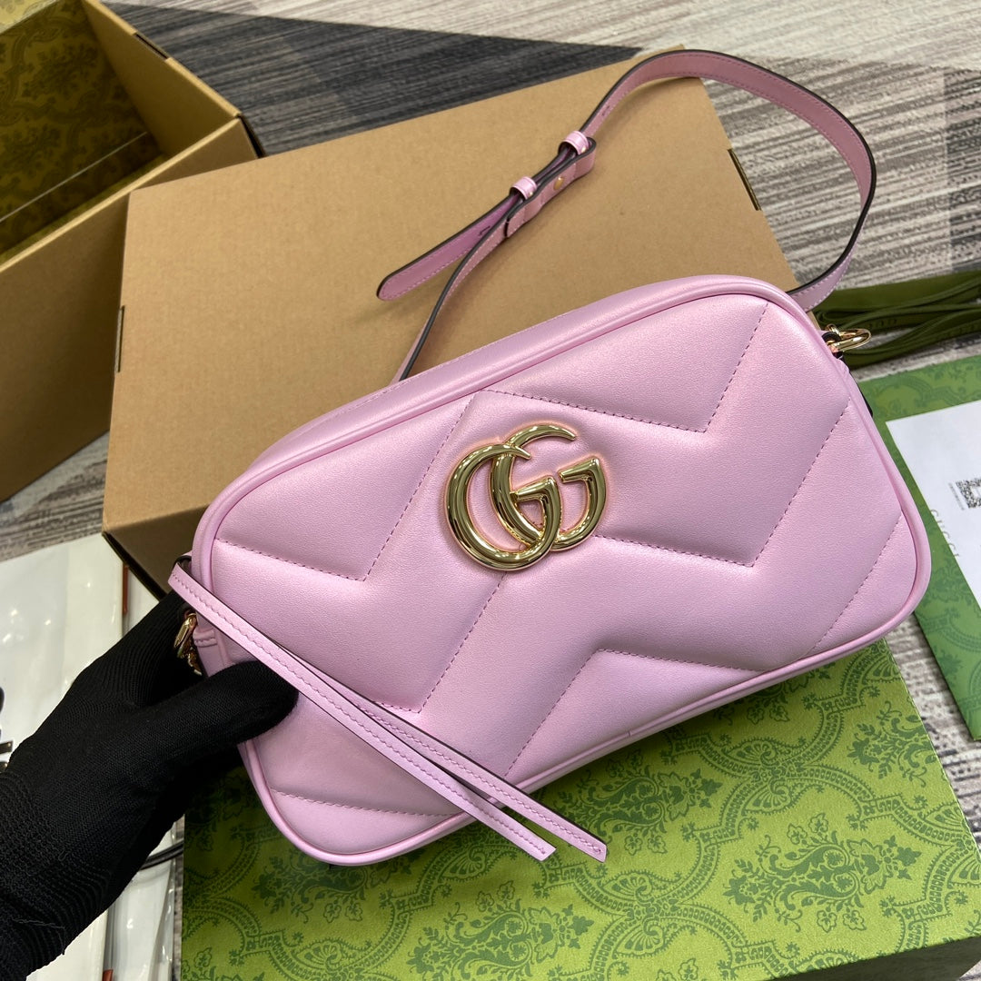 Luxury Gucci GG MARMONT 24 SMALL MATELASSÉ SHOULDER BAG LIGTH PINK CALFSKIN