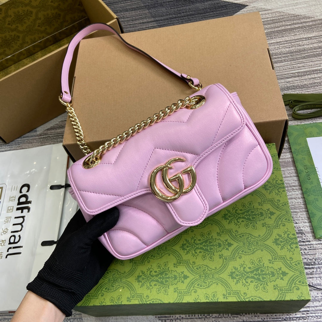 Luxury Gucci GG MARMONT 23 SMALL SHOULDER BAG LIGHT PINK CALFSKIN