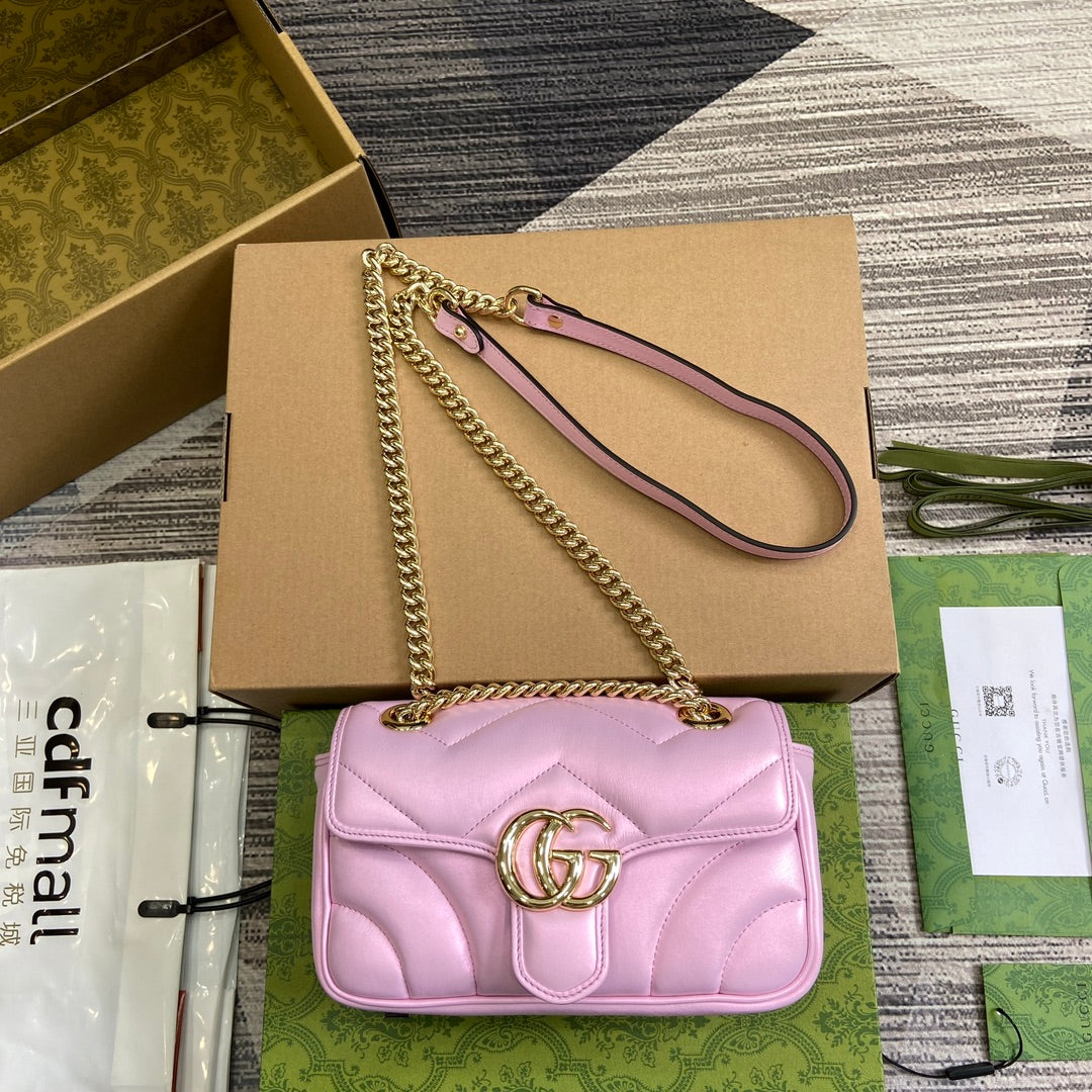 Luxury Gucci GG MARMONT 23 SMALL SHOULDER BAG LIGHT PINK CALFSKIN