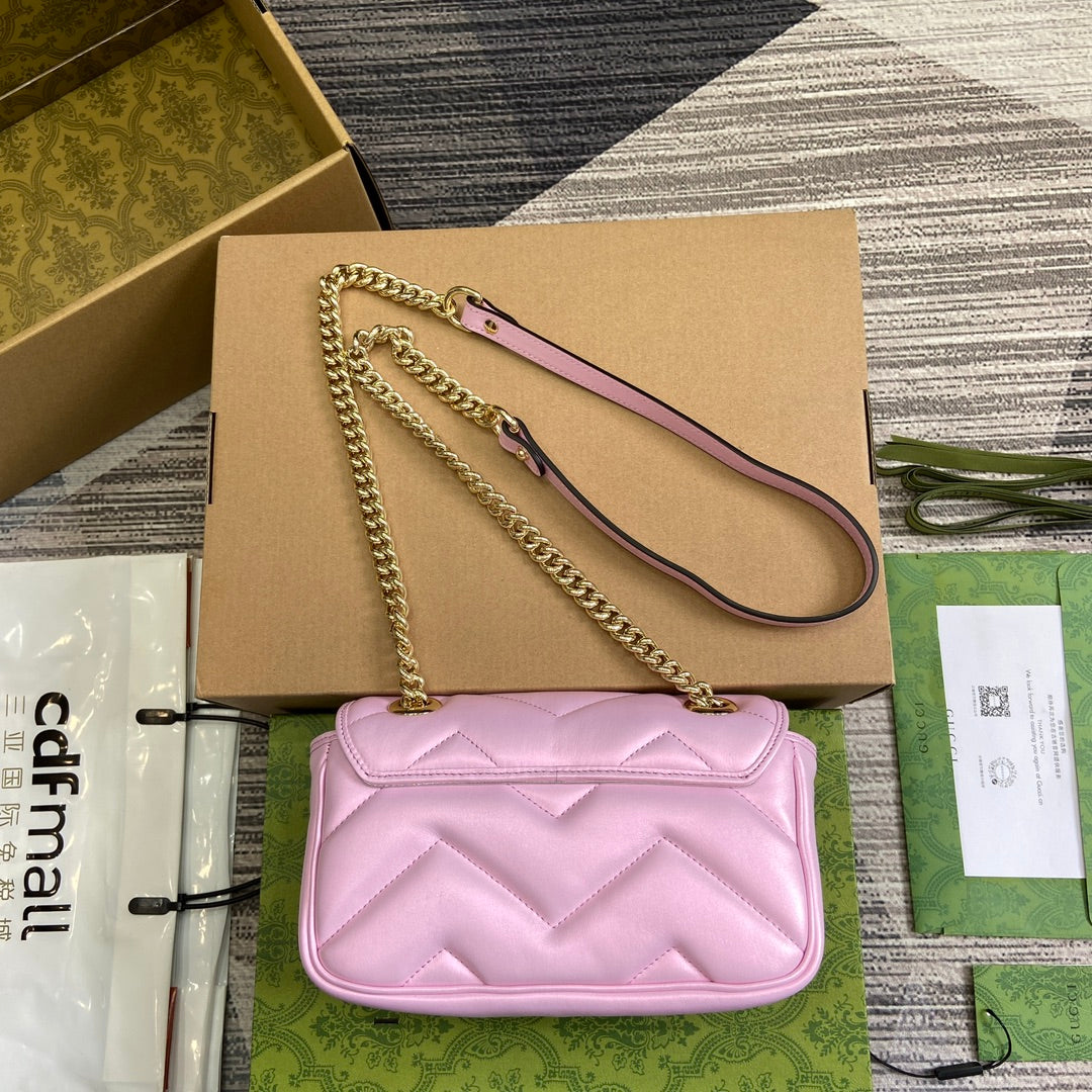 Luxury Gucci GG MARMONT 23 SMALL SHOULDER BAG LIGHT PINK CALFSKIN
