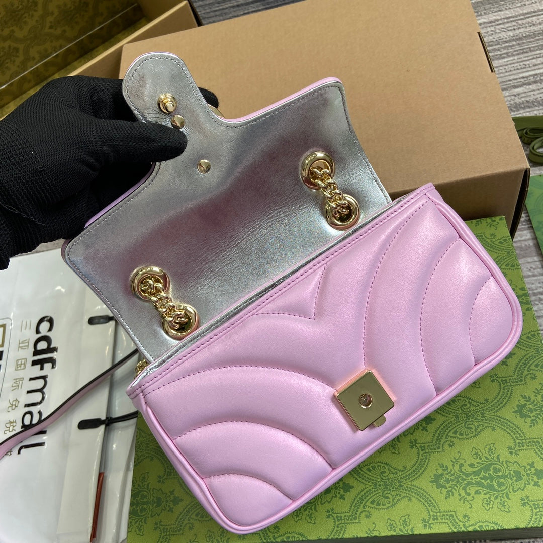 Luxury Gucci GG MARMONT 23 SMALL SHOULDER BAG LIGHT PINK CALFSKIN