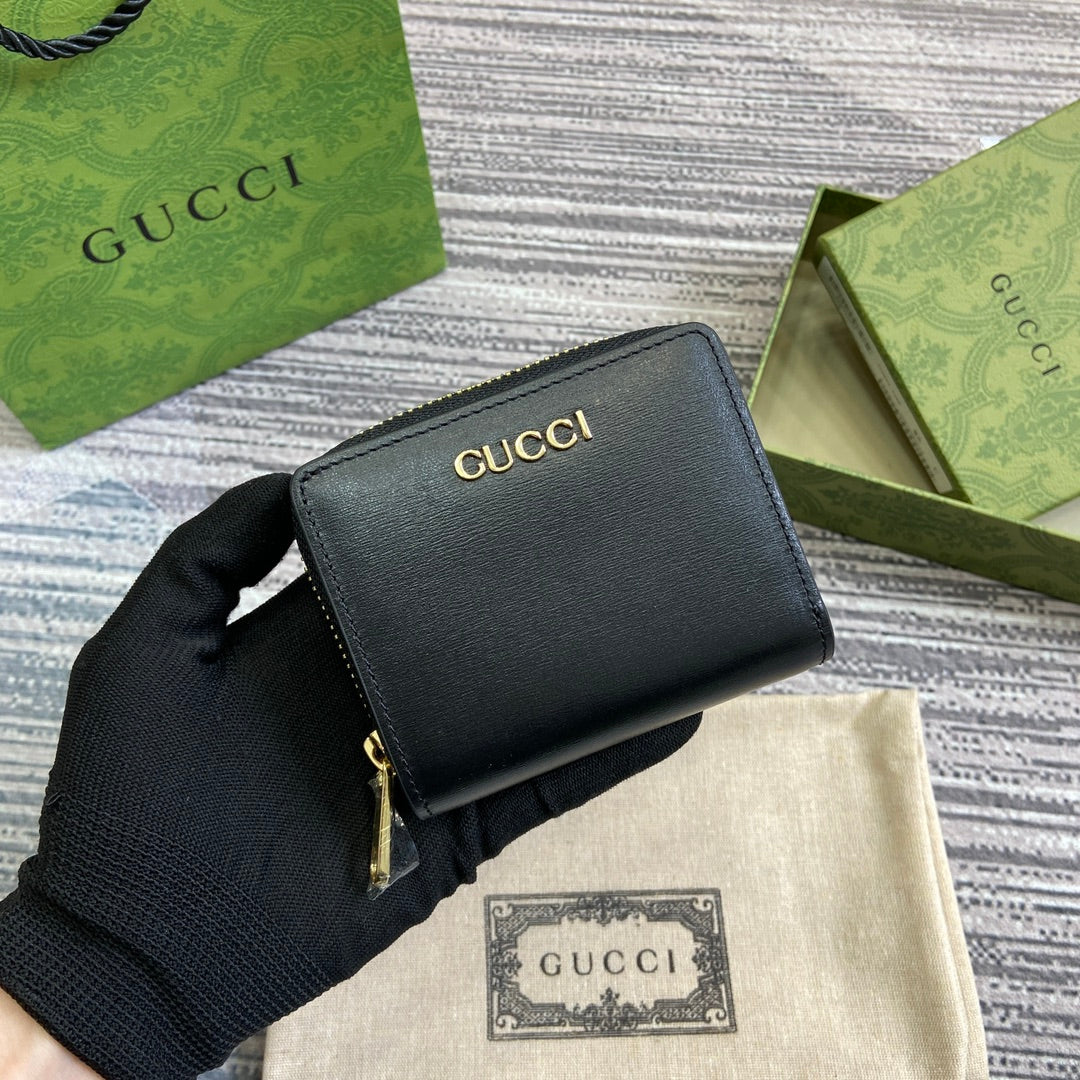 Luxury Gucci MINI WALLET 11 IN BLACK CALFSKIN GOLD HARDWARE