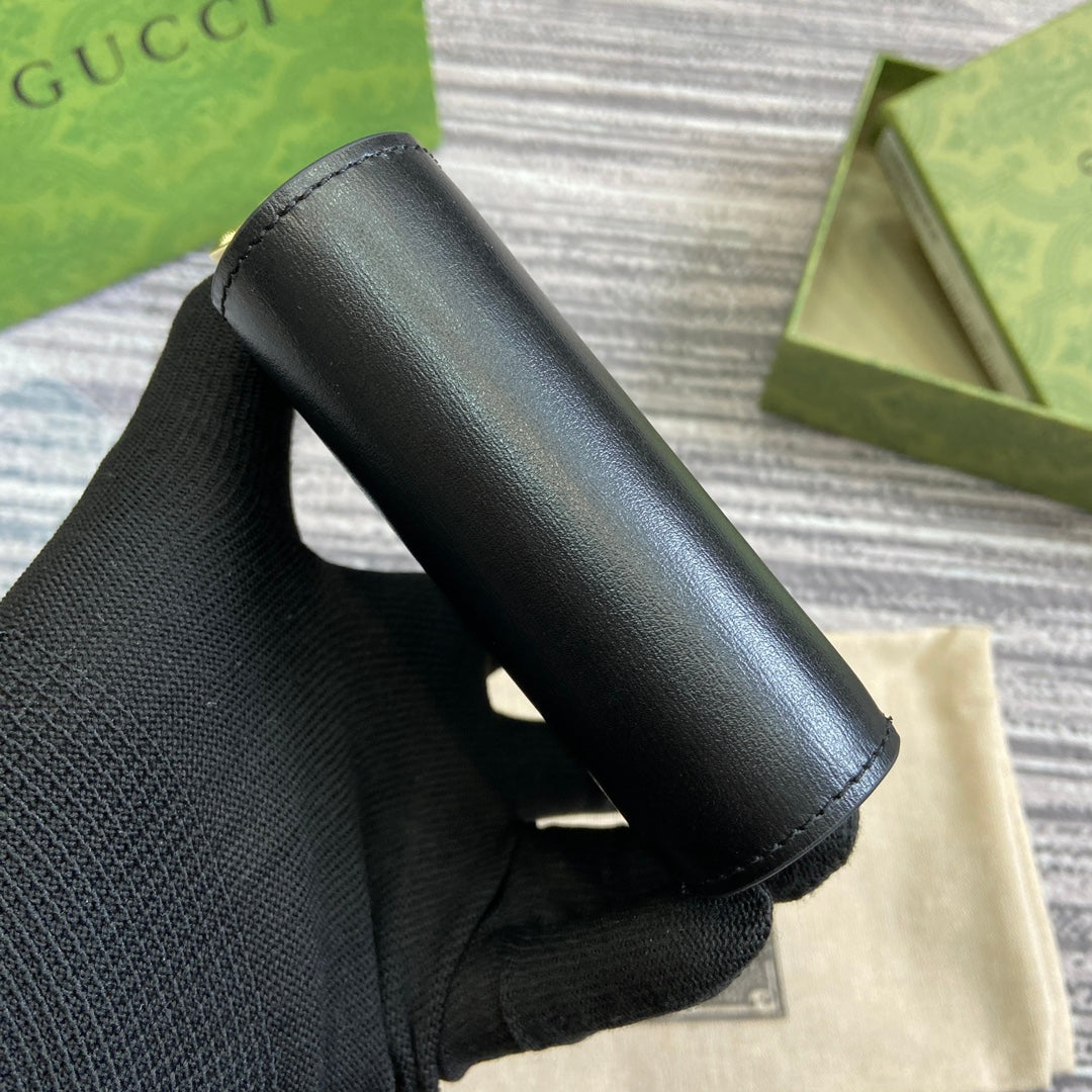 Luxury Gucci MINI WALLET 11 IN BLACK CALFSKIN GOLD HARDWARE