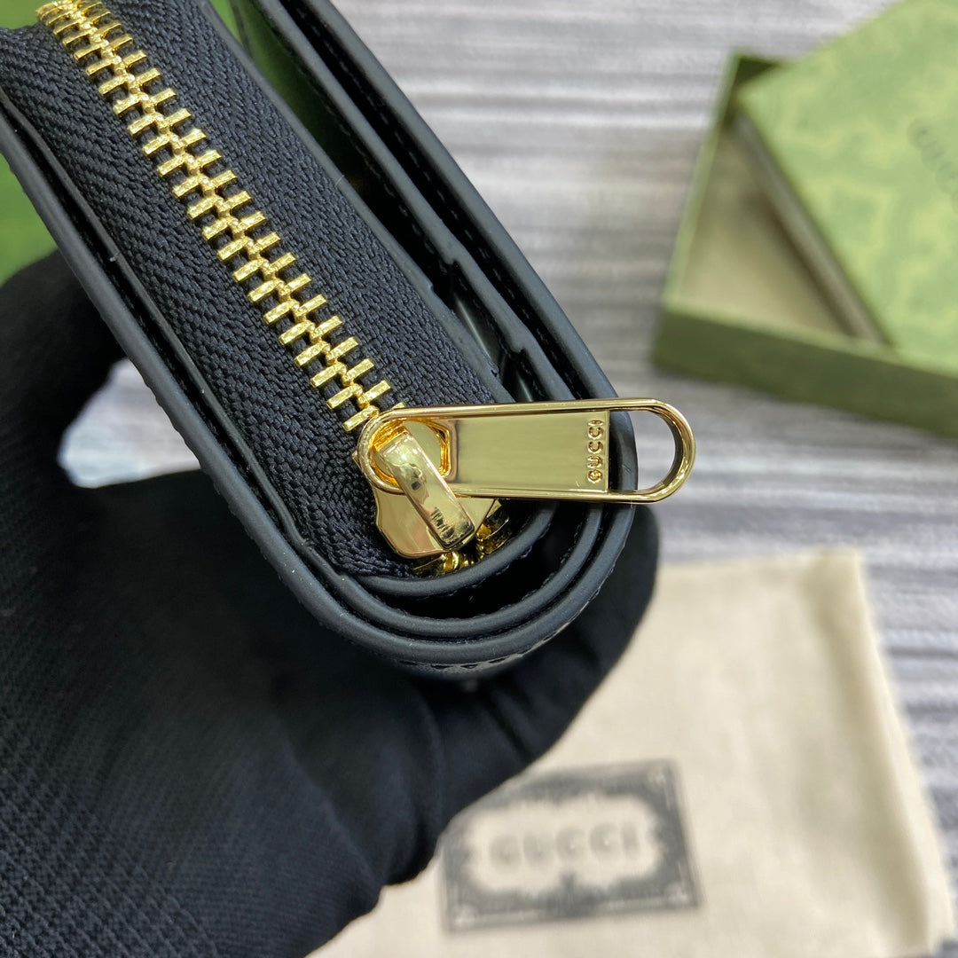 Luxury Gucci MINI WALLET 11 IN BLACK CALFSKIN GOLD HARDWARE