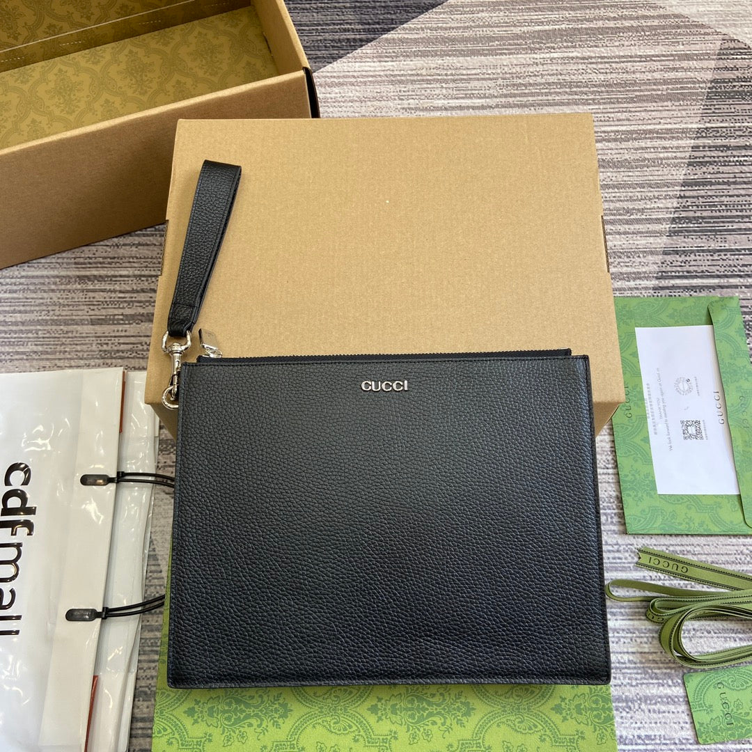 Luxury Gucci POUCH 28 WITH GG LOGO BLACK CALFSKIN