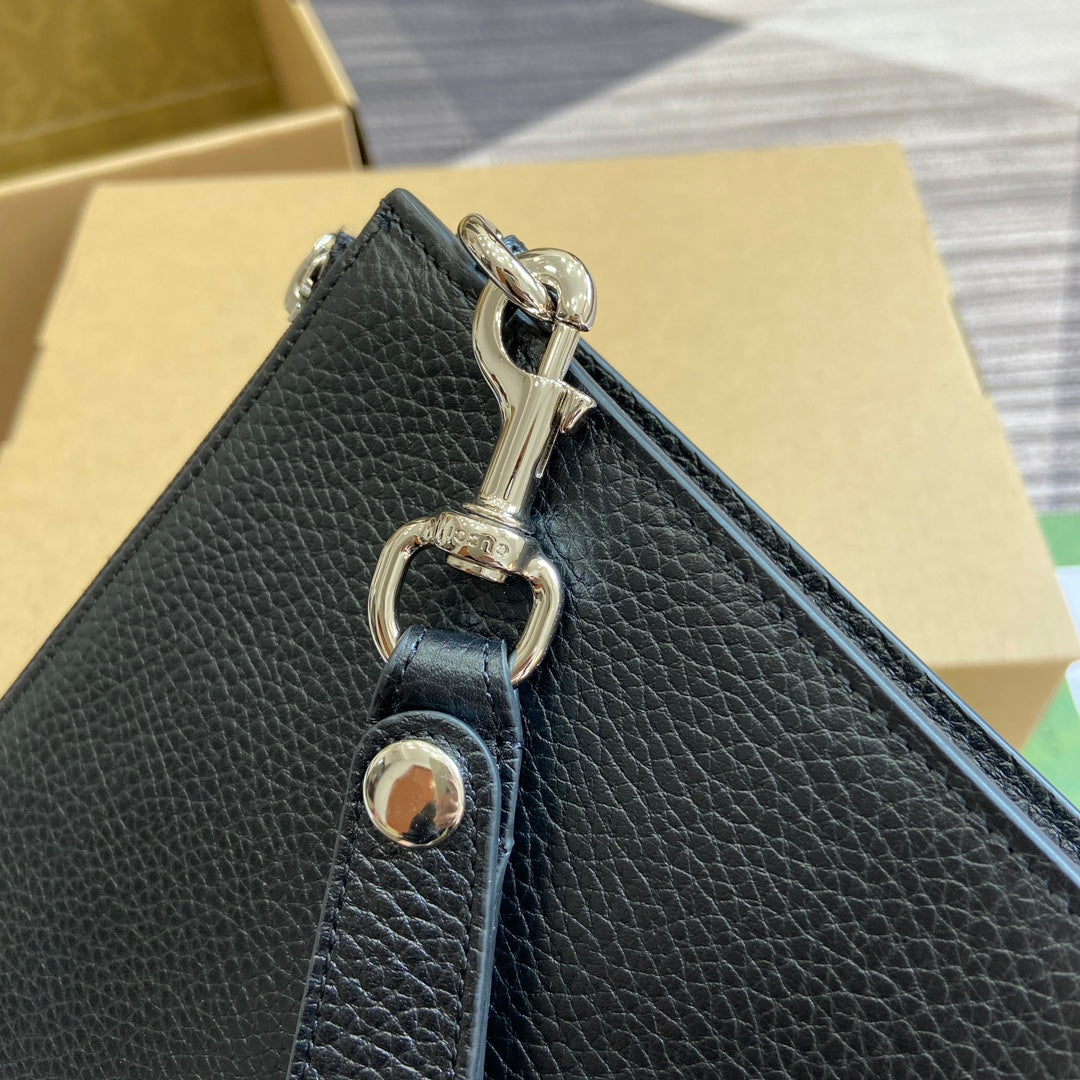 Luxury Gucci POUCH 28 WITH GG LOGO BLACK CALFSKIN