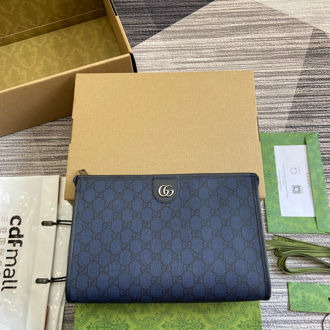 Luxury Gucci OPHIDIA GG POUCH 28 BLUE AND DARK BLUE CANVAS