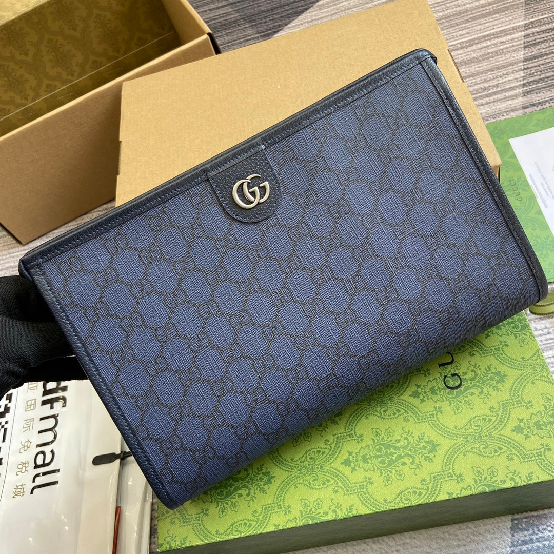 Luxury Gucci OPHIDIA GG POUCH 28 BLUE AND DARK BLUE CANVAS