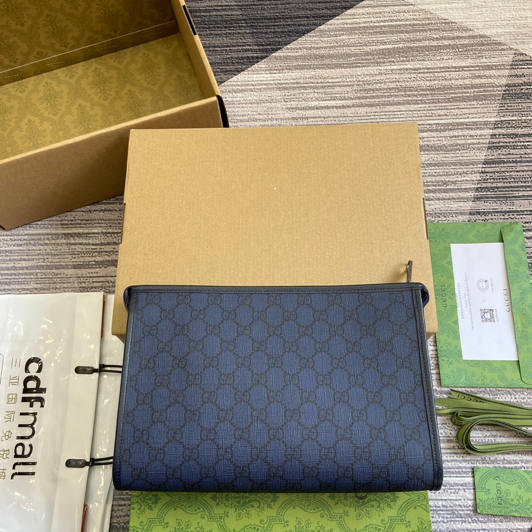 Luxury Gucci OPHIDIA GG POUCH 28 BLUE AND DARK BLUE CANVAS