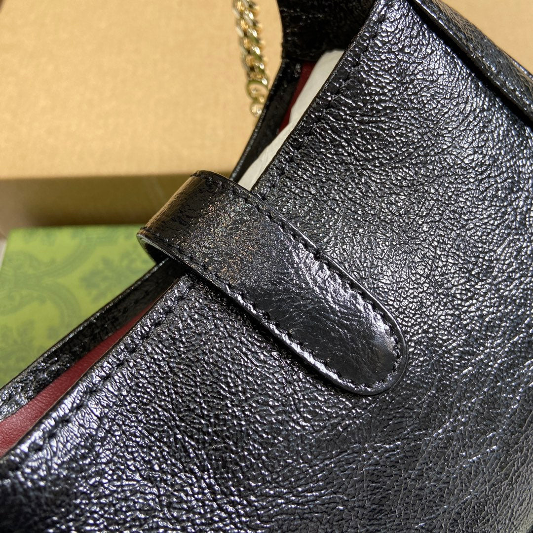 Luxury Gucci JACKIE NOTTE MINI BAG 19 IN BLACK CRACKED LACQUER CALFSKIN GOLD HARDWARE