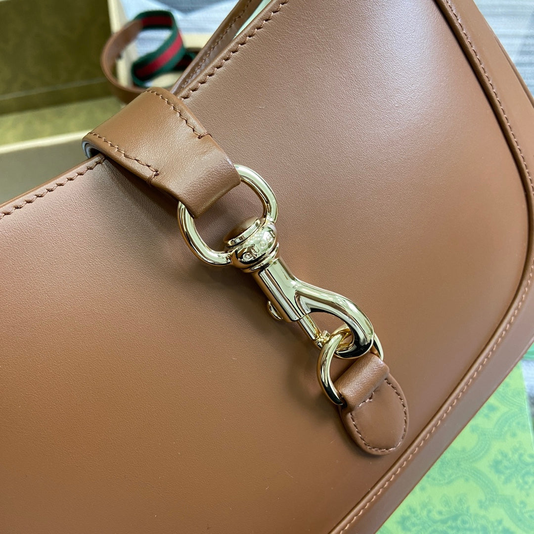 Luxury Gucci JACKIE SMALL SHOULDER BAG 27 IN TAWNY BROWN CALFSKIN GOLD HARDWARE