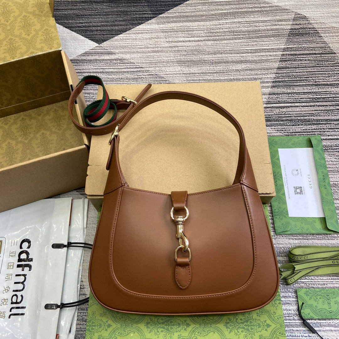 Luxury Gucci JACKIE SMALL SHOULDER BAG 27 IN TAWNY BROWN CALFSKIN GOLD HARDWARE