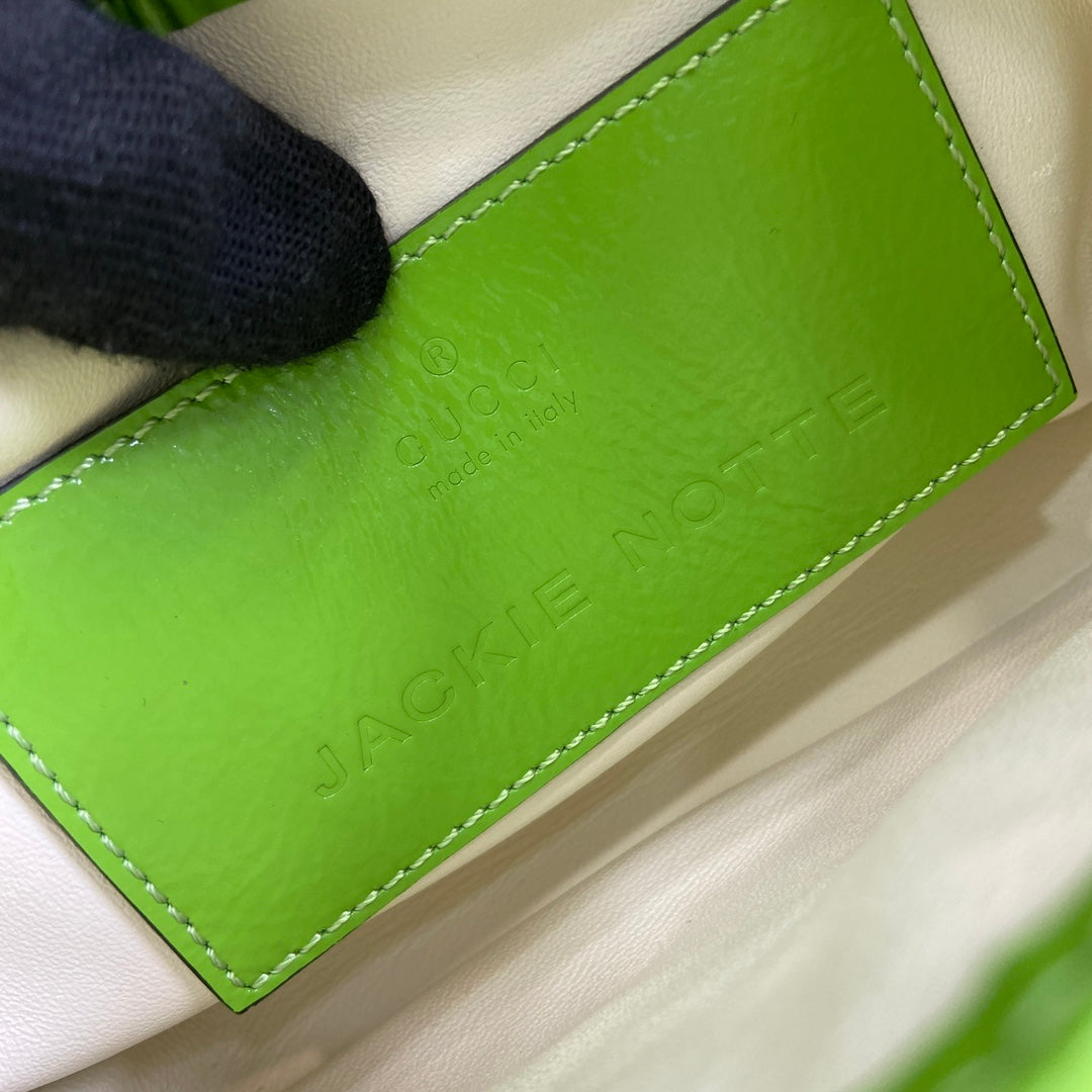 Luxury Gucci JACKIE NOTTE MINI BAG 19 IN LIME GREEN CRACKED LACQUER CALFSKIN GOLD HARDWARE