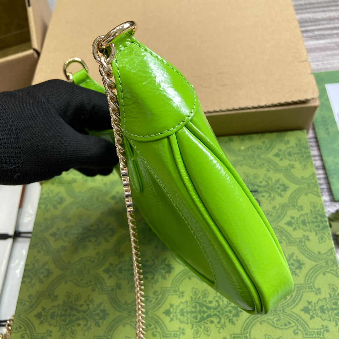Luxury Gucci JACKIE NOTTE MINI BAG 19 IN LIME GREEN CRACKED LACQUER CALFSKIN GOLD HARDWARE