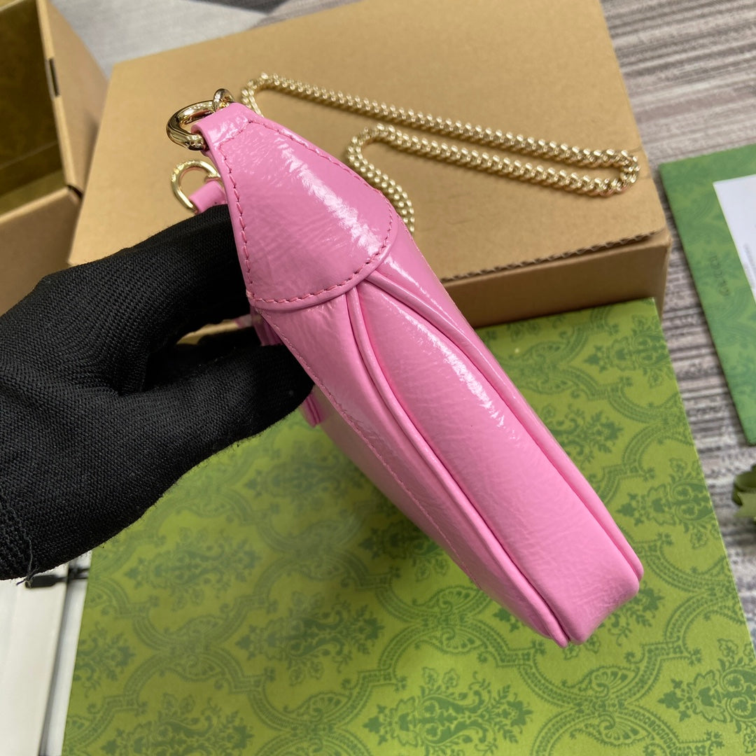 Luxury Gucci JACKIE NOTTE MINI BAG 19 IN PINK CRACKED LACQUER CALFSKIN GOLD HARDWARE