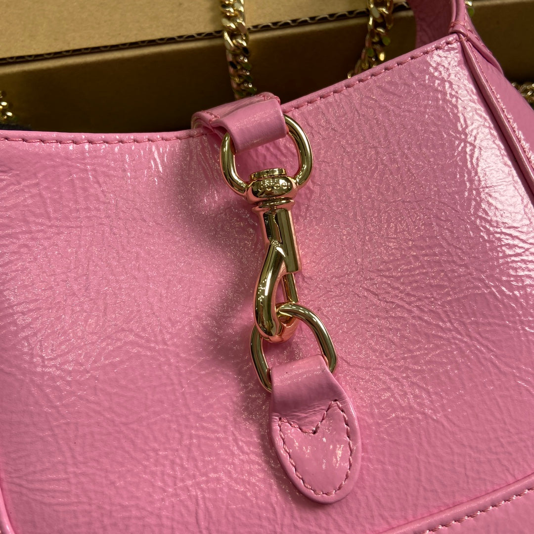 Luxury Gucci JACKIE NOTTE MINI BAG 19 IN PINK CRACKED LACQUER CALFSKIN GOLD HARDWARE