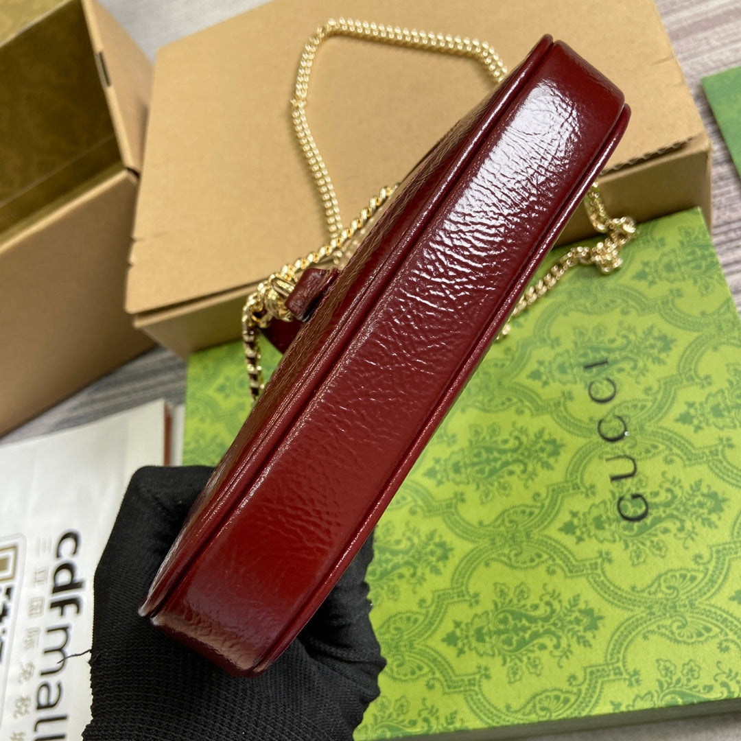 Luxury Gucci JACKIE NOTTE MINI BAG 19 IN RED WINE CRACKED LACQUER CALFSKIN GOLD HARDWARE