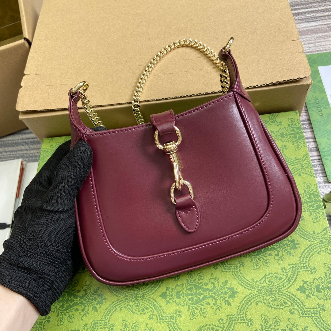 Luxury Gucci JACKIE NOTTE MINI BAG 19 IN BURGUNDY RED CALFSKIN GOLD HARDWARE