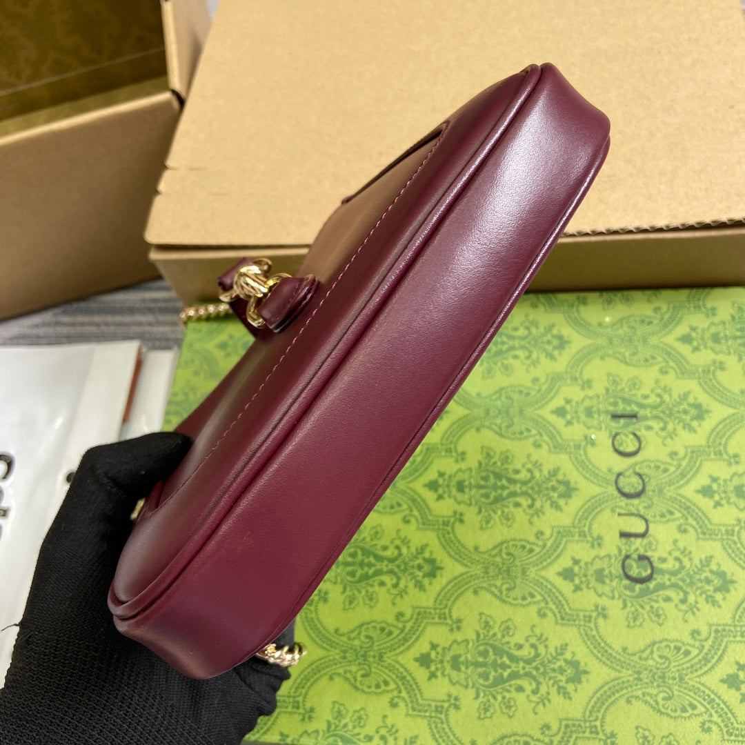 Luxury Gucci JACKIE NOTTE MINI BAG 19 IN BURGUNDY RED CALFSKIN GOLD HARDWARE