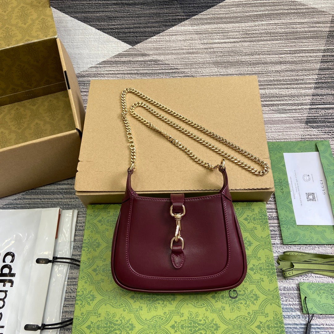 Luxury Gucci JACKIE NOTTE MINI BAG 19 IN BURGUNDY RED CALFSKIN GOLD HARDWARE
