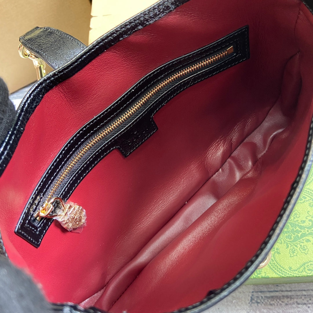Luxury Gucci JACKIE SMALL SHOULDER BAG 27 IN BLACK CRACKED LACQUER CALFSKIN GOLD HARDWARE