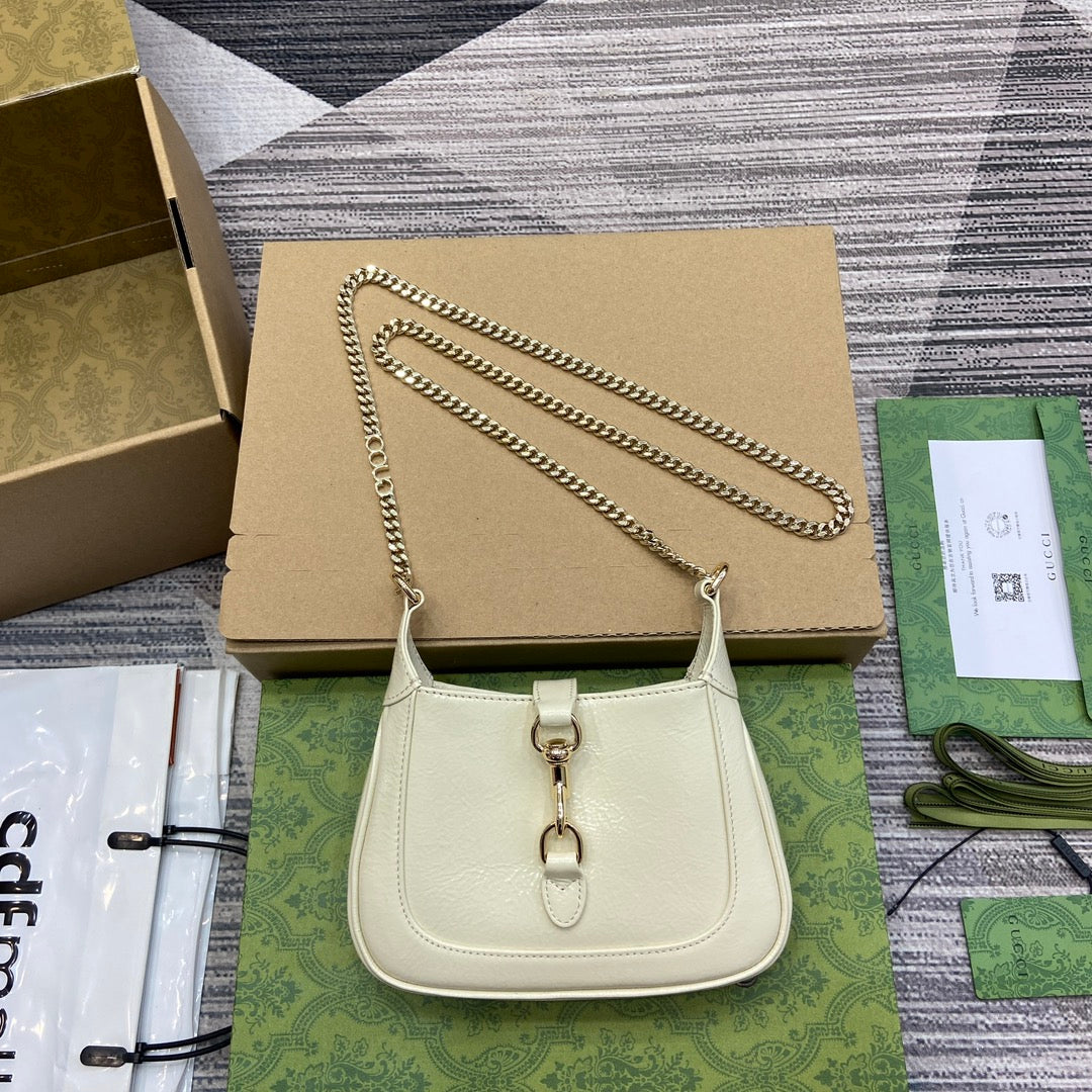 Luxury Gucci JACKIE NOTTE MINI BAG 19 IN WHITE CRACKED LACQUER CALFSKIN GOLD HARDWARE