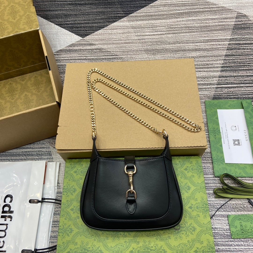 Luxury Gucci JACKIE NOTTE MINI BAG 19 IN BLACK CALFSKIN GOLD HARDWARE