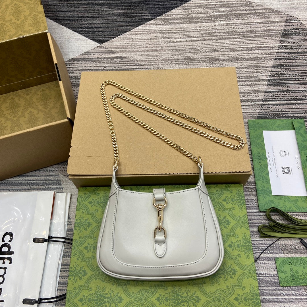 Luxury Gucci JACKIE NOTTE MINI BAG 19 IN WHITE CALFSKIN GOLD HARDWARE