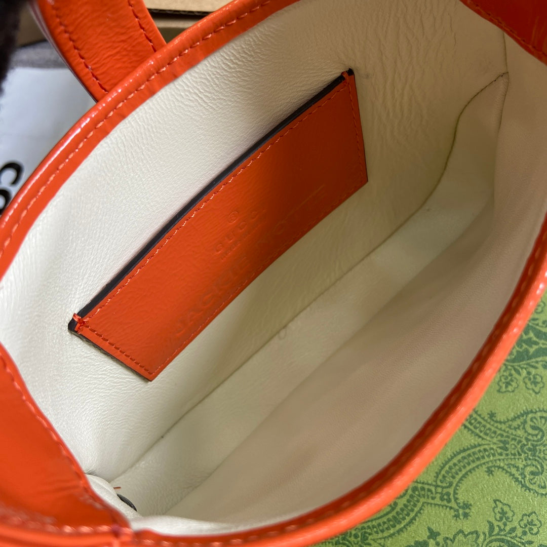 Luxury Gucci JACKIE NOTTE MINI BAG 19 IN ORANGE CRACKED LACQUER CALFSKIN GOLD HARDWARE