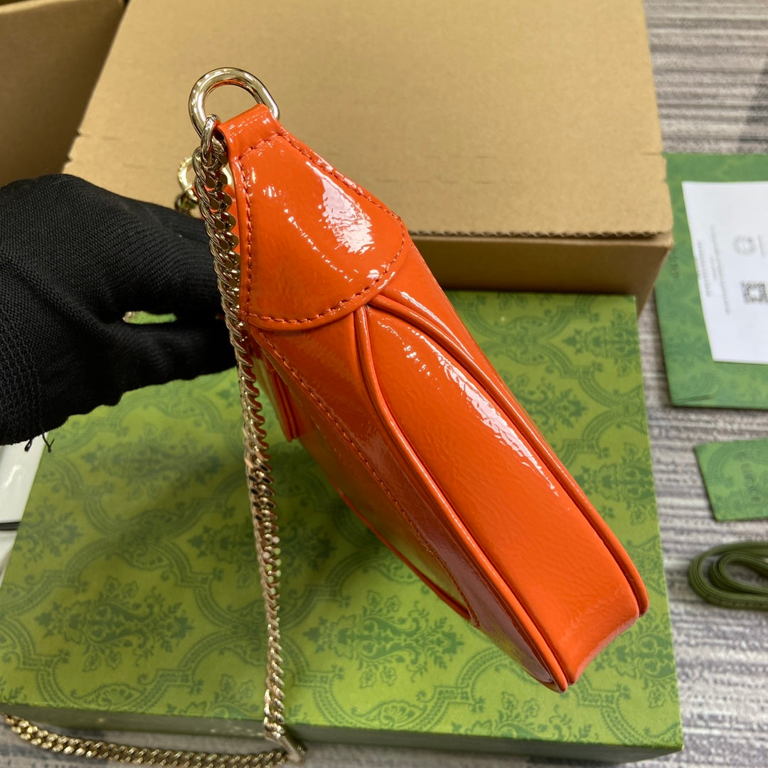Luxury Gucci JACKIE NOTTE MINI BAG 19 IN ORANGE CRACKED LACQUER CALFSKIN GOLD HARDWARE