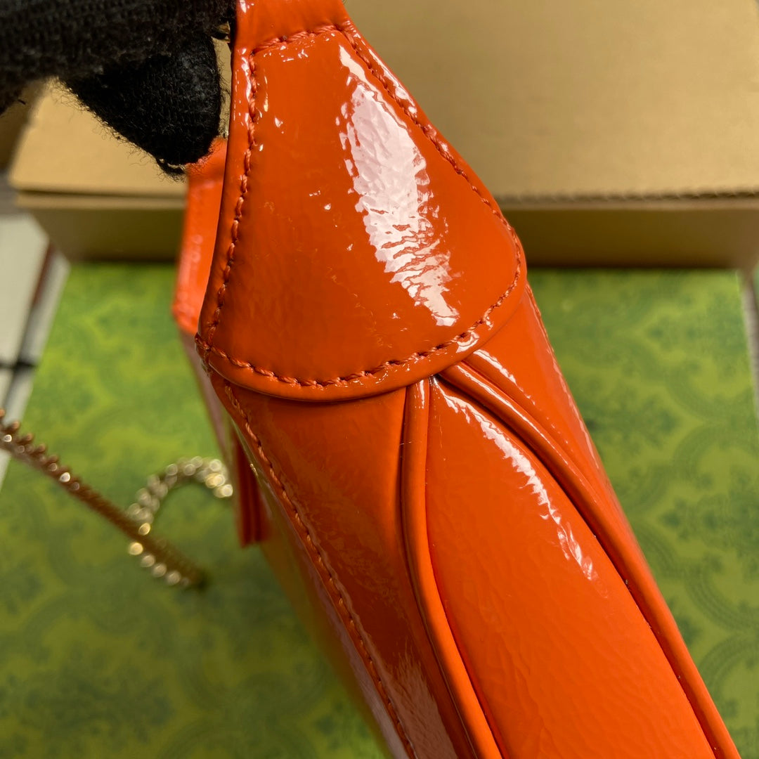 Luxury Gucci JACKIE NOTTE MINI BAG 19 IN ORANGE CRACKED LACQUER CALFSKIN GOLD HARDWARE