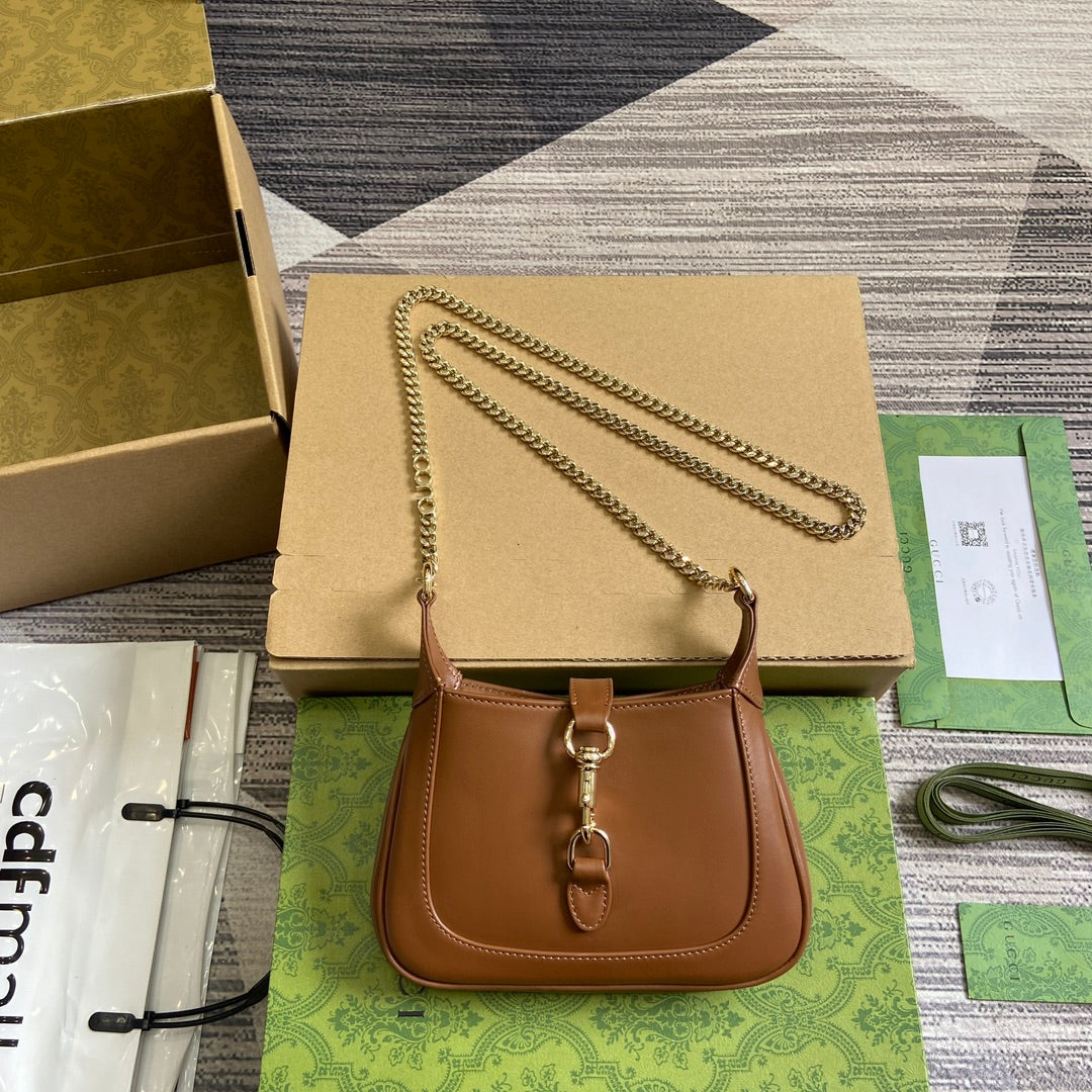 Luxury Gucci JACKIE NOTTE MINI BAG 19 IN TAWNY BROWN CALFSKIN GOLD HARDWARE