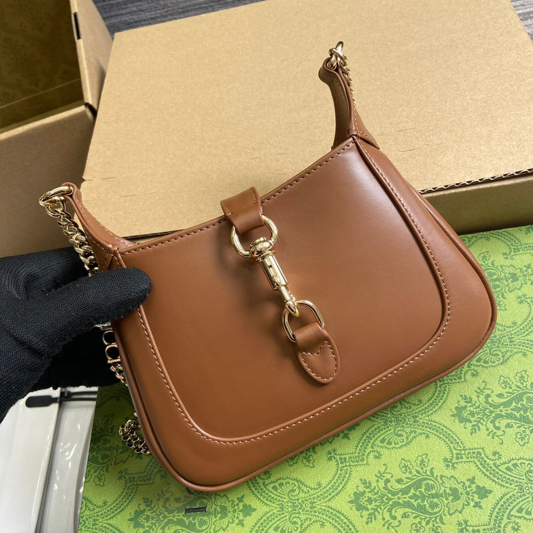 Luxury Gucci JACKIE NOTTE MINI BAG 19 IN TAWNY BROWN CALFSKIN GOLD HARDWARE