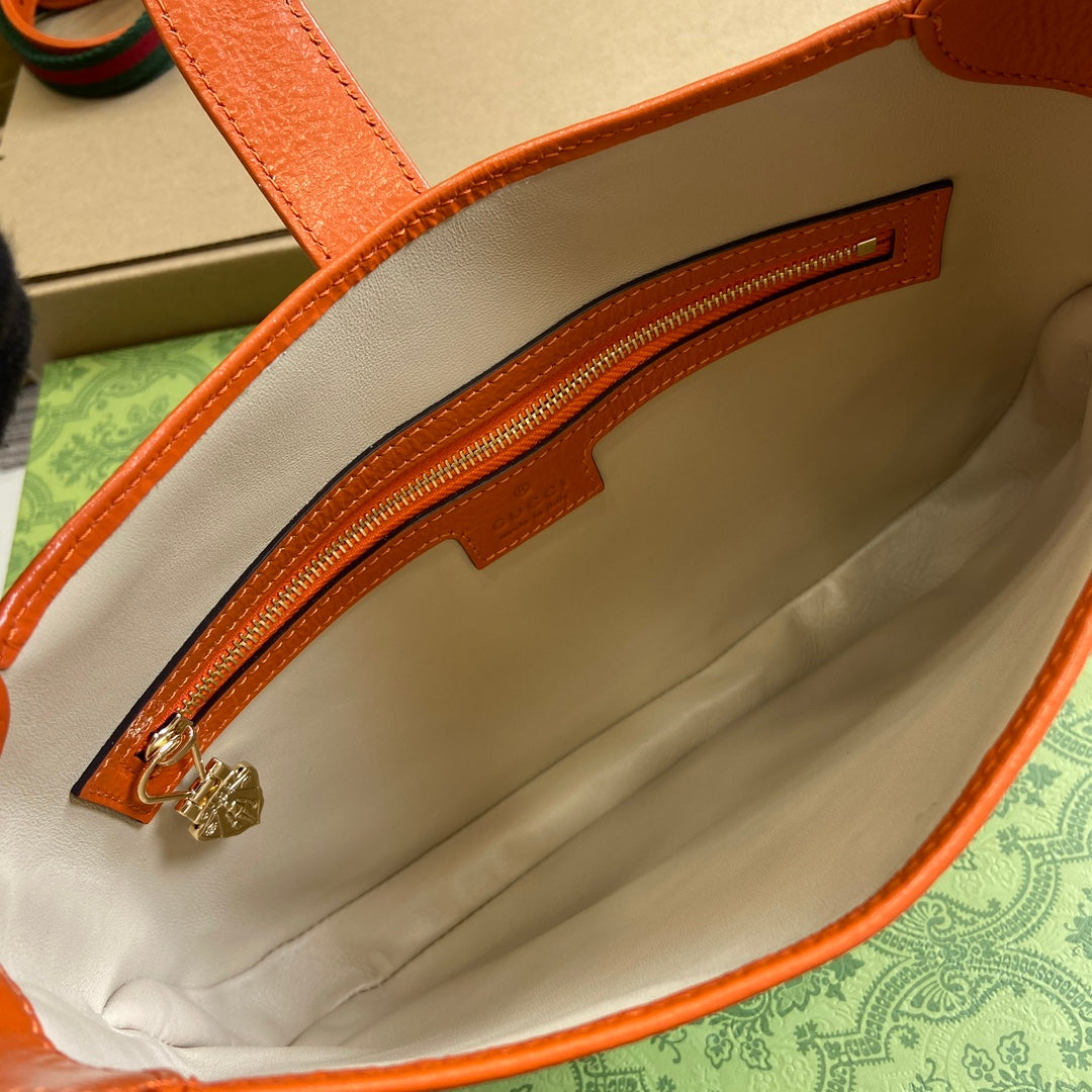Luxury Gucci JACKIE SMALL SHOULDER BAG 27 IN ORANGE CRACKED LACQUER CALFSKIN GOLD HARDWARE