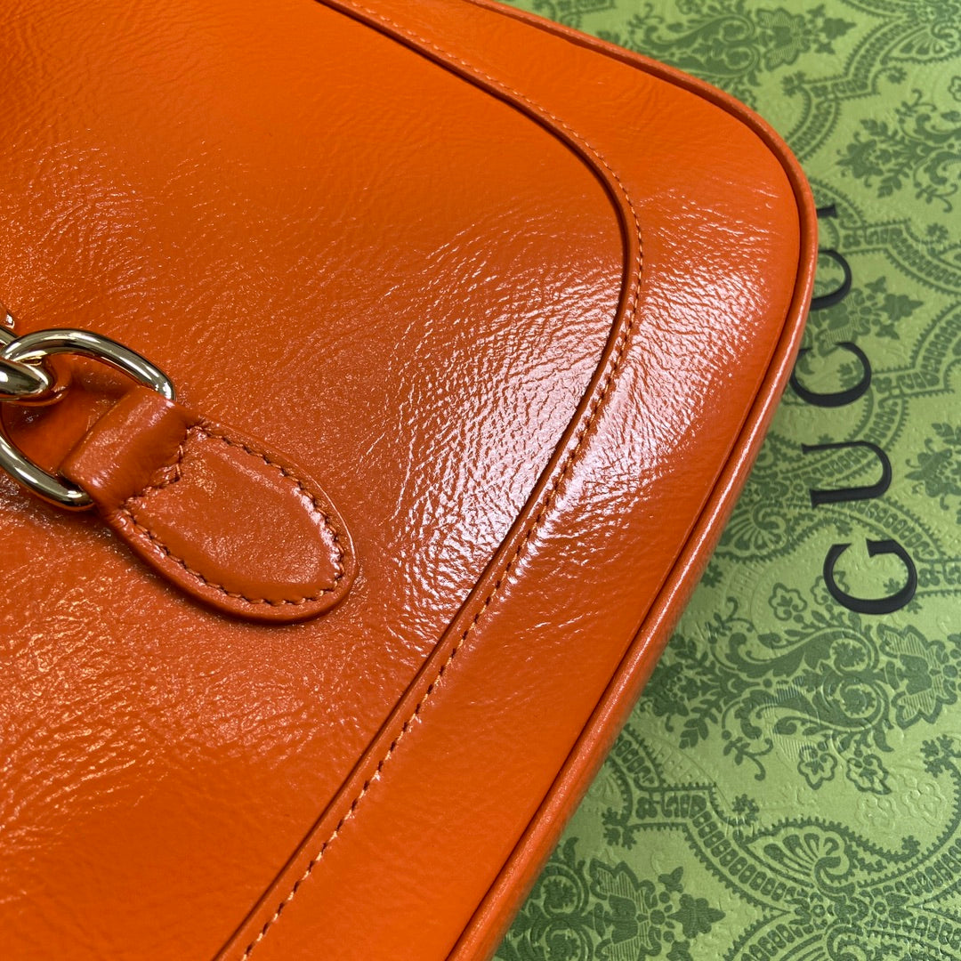 Luxury Gucci JACKIE SMALL SHOULDER BAG 27 IN ORANGE CRACKED LACQUER CALFSKIN GOLD HARDWARE