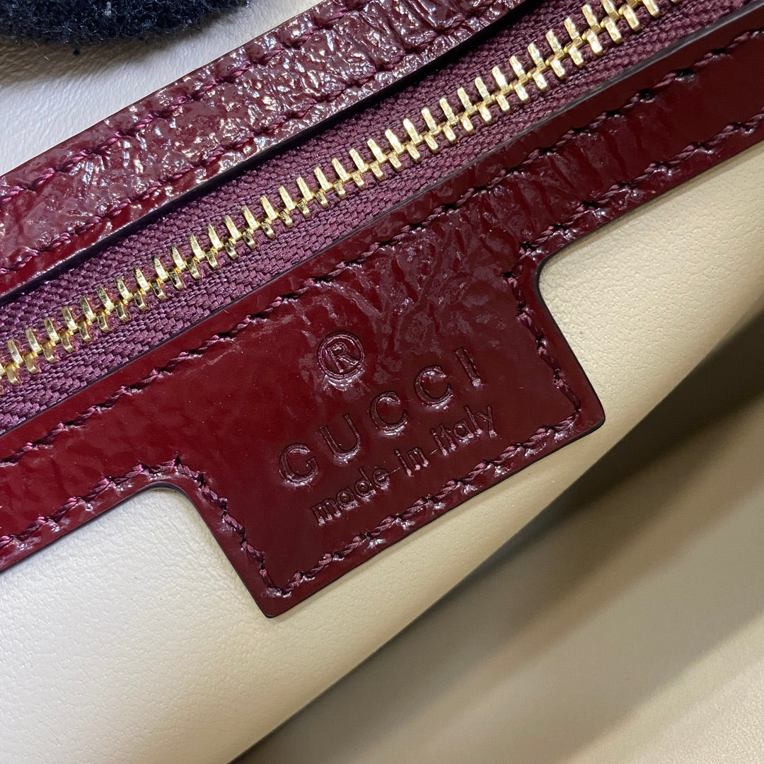Luxury Gucci JACKIE SMALL SHOULDER BAG 27 IN WINE RED CRACKED LACQUER CALFSKIN GOLD HARDWARE