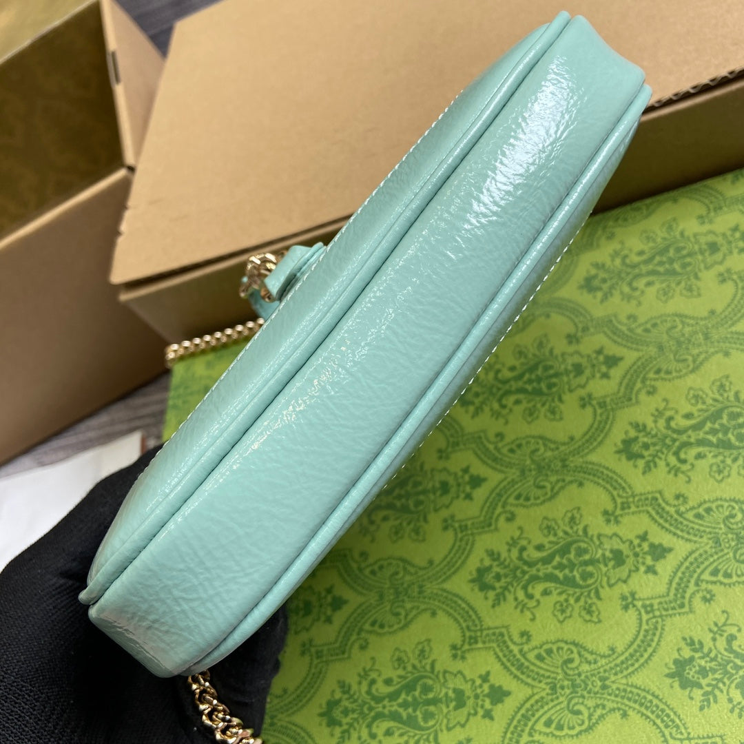 Luxury Gucci JACKIE NOTTE MINI BAG 19 IN MINT GREEN CRACKED LACQUER CALFSKIN GOLD HARDWARE