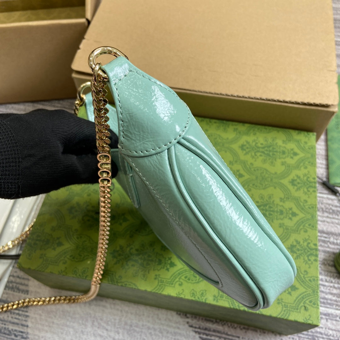 Luxury Gucci JACKIE NOTTE MINI BAG 19 IN MINT GREEN CRACKED LACQUER CALFSKIN GOLD HARDWARE