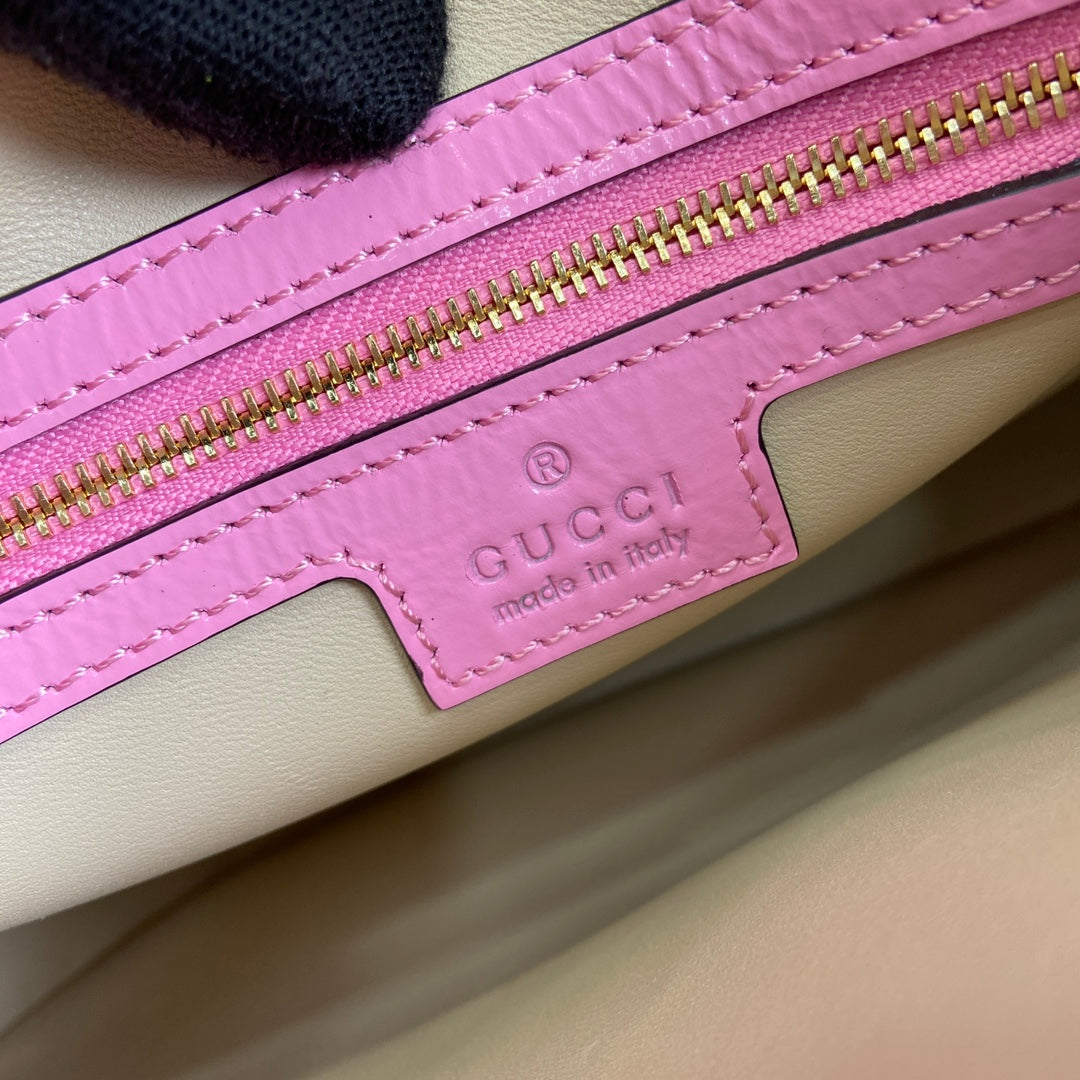 Luxury Gucci JACKIE SMALL SHOULDER BAG 27 IN PINK CRACKED LACQUER CALFSKIN GOLD HARDWARE