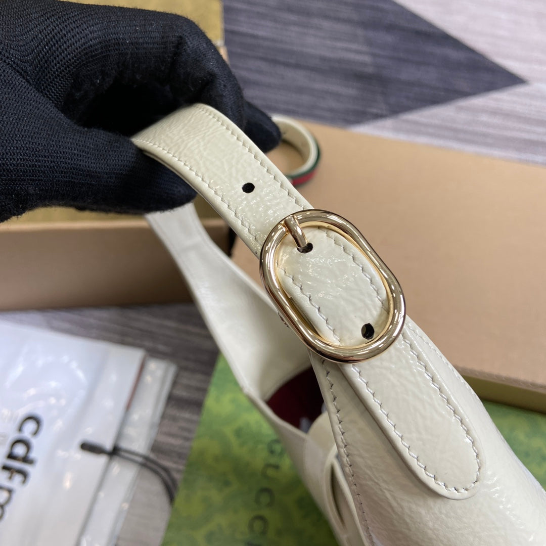 Luxury Gucci JACKIE SMALL SHOULDER BAG 27 IN WHITE CRACKED LACQUER CALFSKIN GOLD HARDWARE